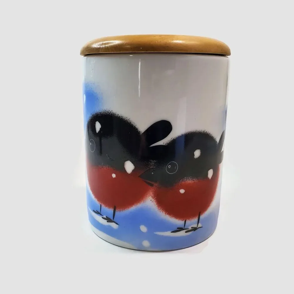Adorable Small Bird Canister Jar With Wood Top